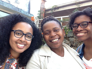 Mahalia Desruisseaux, M.D. (r) with graduate student Brandi Freeman (l) and Tamiwe Tomoka.
